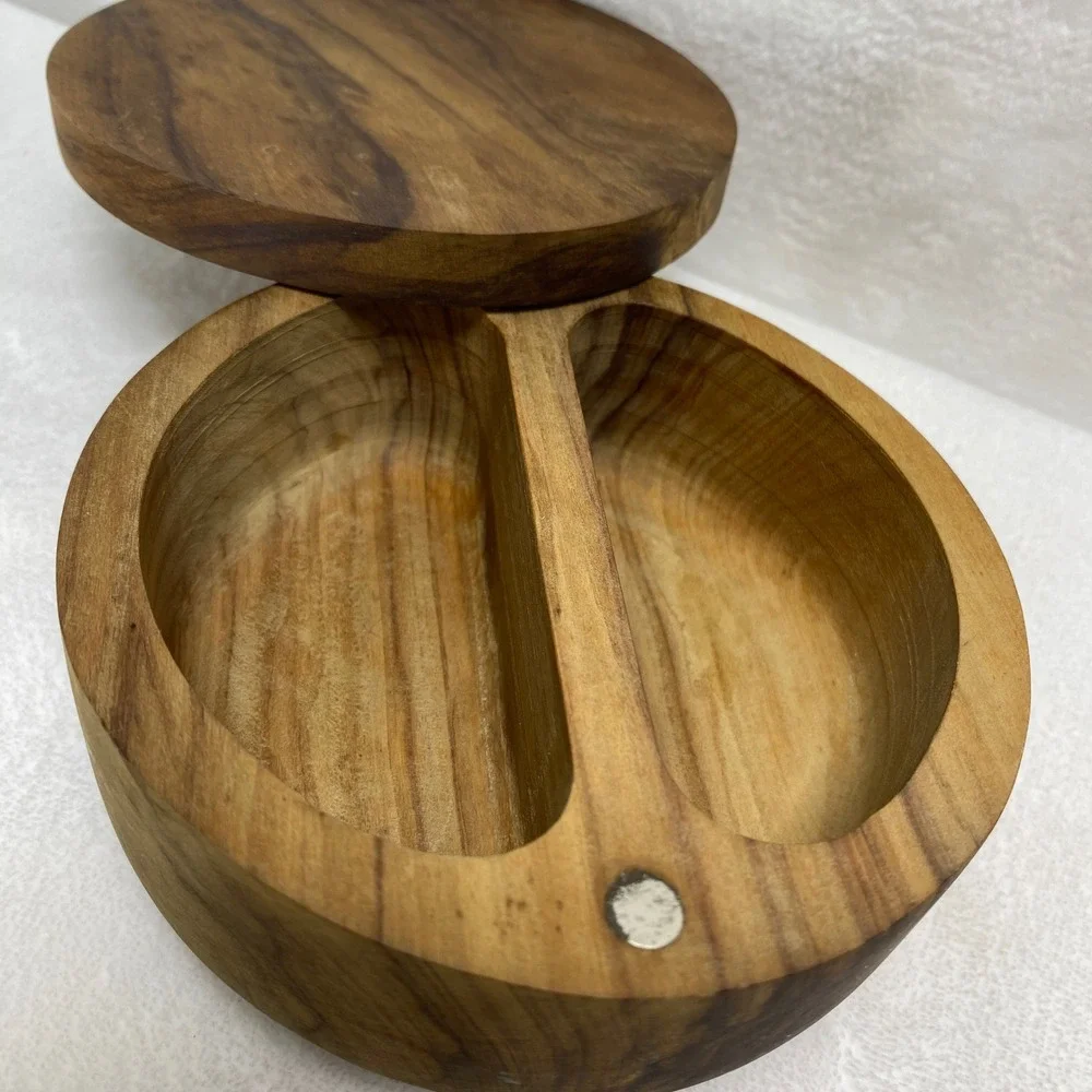 Chefs Wooden Round Salt‎ & Pepper Cellar